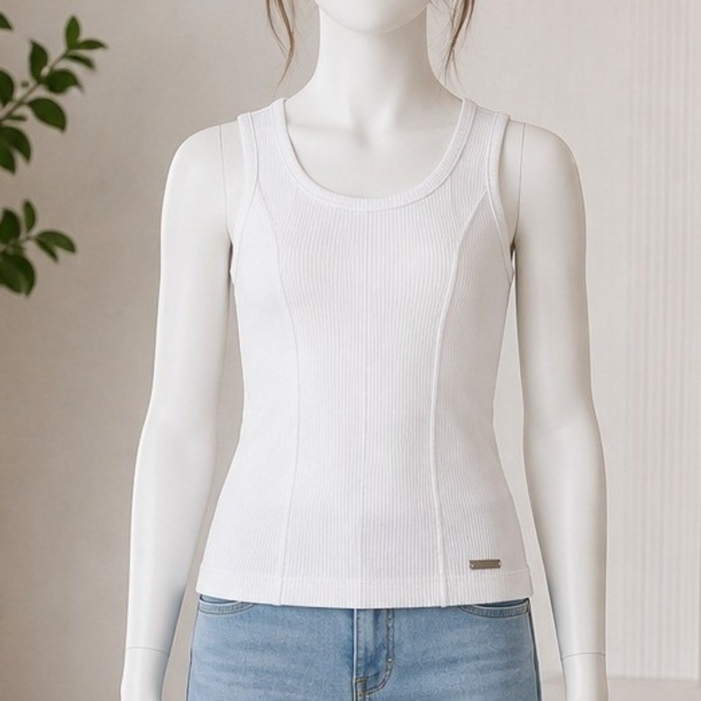 Justice Girls Tank Top White Ribbed Base Layer Sleeveless S 7/8